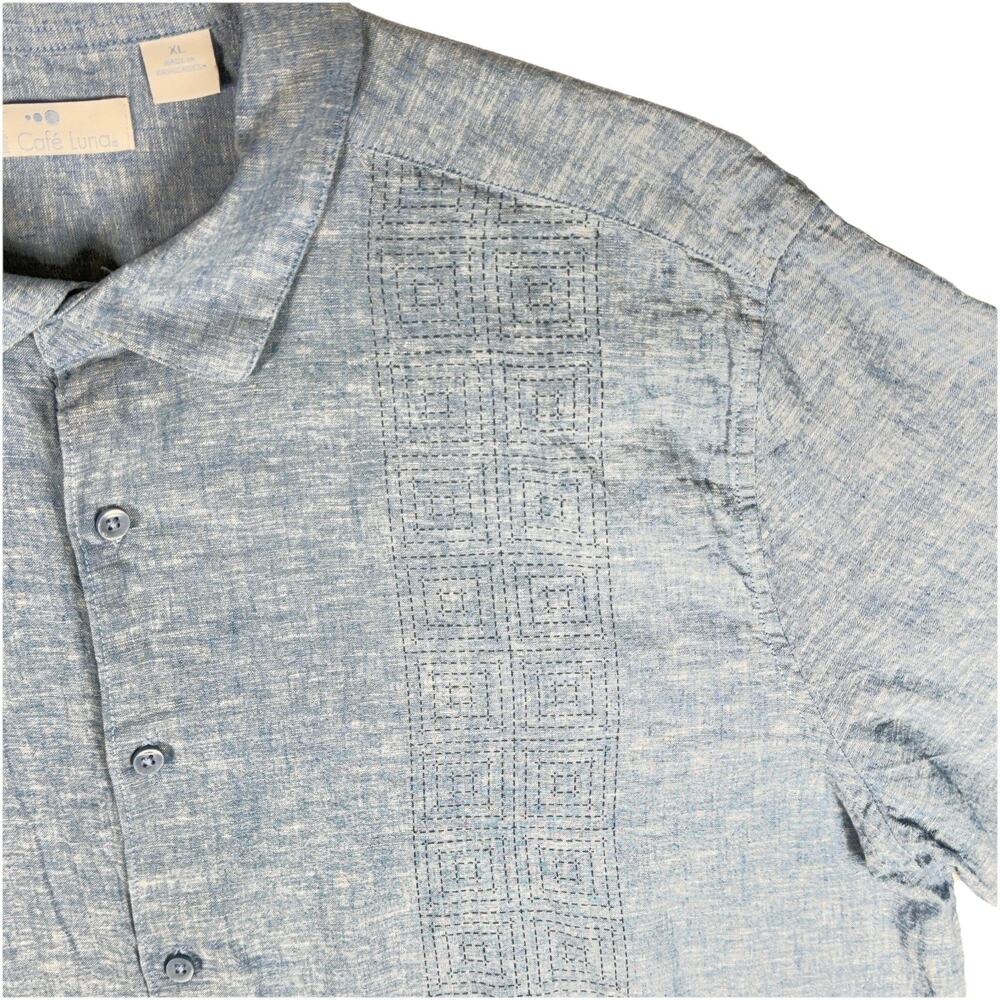 Cafe Luna Button Up‎ Shirt Mens XL Large Blue Short Sleeve Panel Collared - Picture 4 of 10